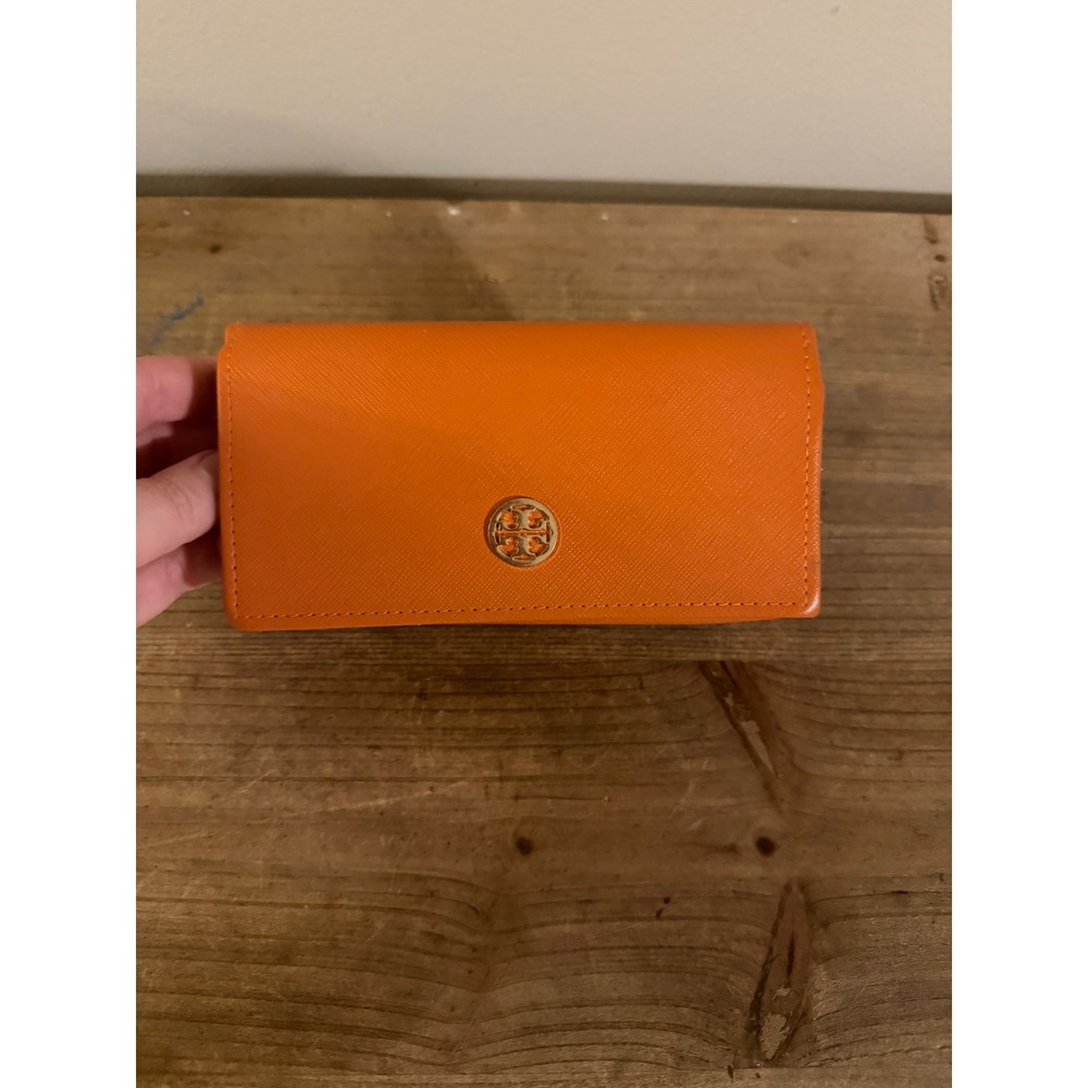 Tory Burch Robinson Saffiano Leather‎ Sunglasses Case Orange Gold Logo Medallion